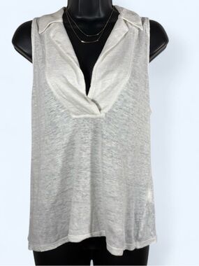Banana Republic Light Cream Sleeveless V-Neck Collared 100% Linen Tank